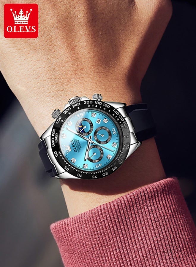 أوليفز ساعات رجالية فاخرة كوارتز مقاومة للماء ومضيئة من أفضل الماركات، ساعات رجالية مرصعة بالألماس مع مؤشر مراحل القمر، ساعات يد رجالية كوارتز تناظرية مقاومة للماء ومضيئة - Image 3